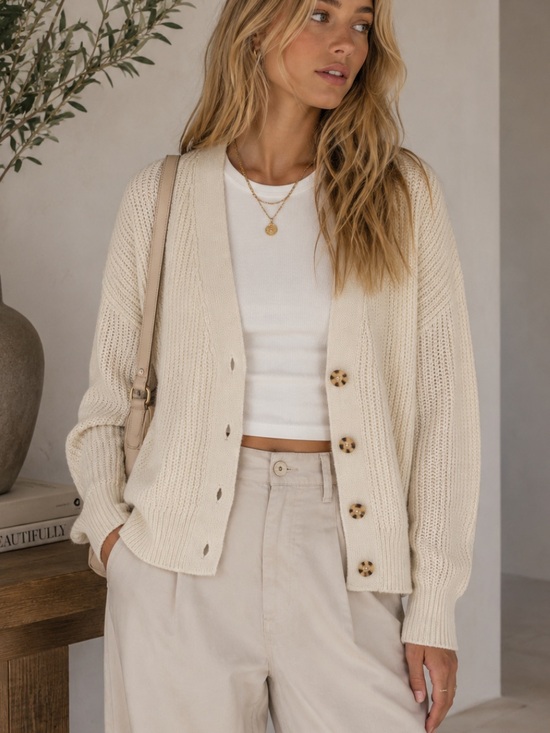 GAP Sweaters - GAP Women's Chino Beige Shaker-Stitch Cardigan Size Small 54599